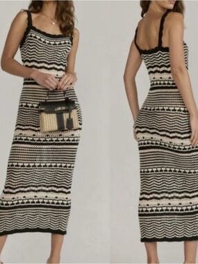 Joie Black and Cream Striped Knit Maxi Dress